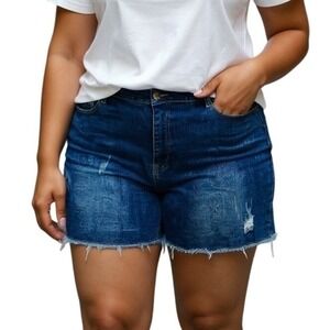 Agnes Orinda Denim Shorts Women 4X Blue Distressed Raw Hem Stretch Plus Size NEW